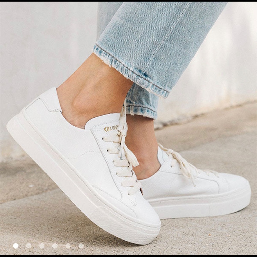 Soludos White Leather Platform Sneakers